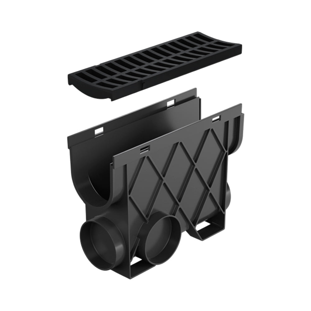Reln Storm Drain Slimline Pit and Grate Plastic Black 344mm (L) x 121mm (W) x 261mm (D)