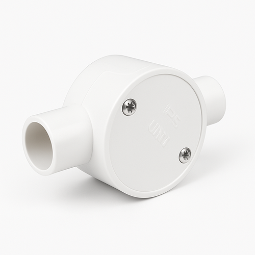 B. PVC Electrical Junction Box, Round Shallow Grey 3 way 25mm