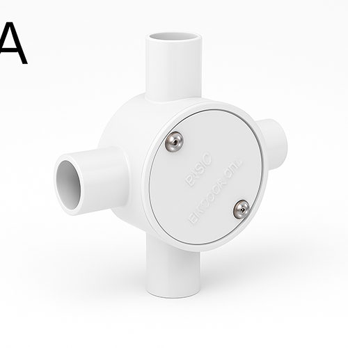 B. PVC Electrical Junction Box, Round Shallow Grey 3 way 25mm