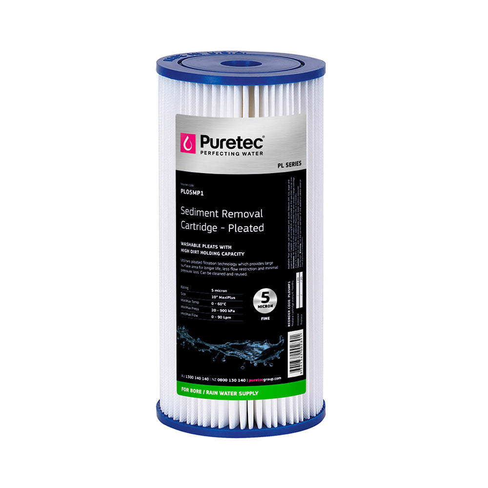 Puretec Cartridge PL05MP1 Sediment Pleated 4.5" x 10", 5 Microns