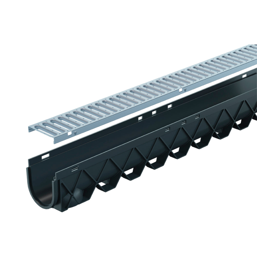 Reln Storm Drain Channel and Grate Galvanised Steel 3m (L) x 120mm (W) x 129mm (D)