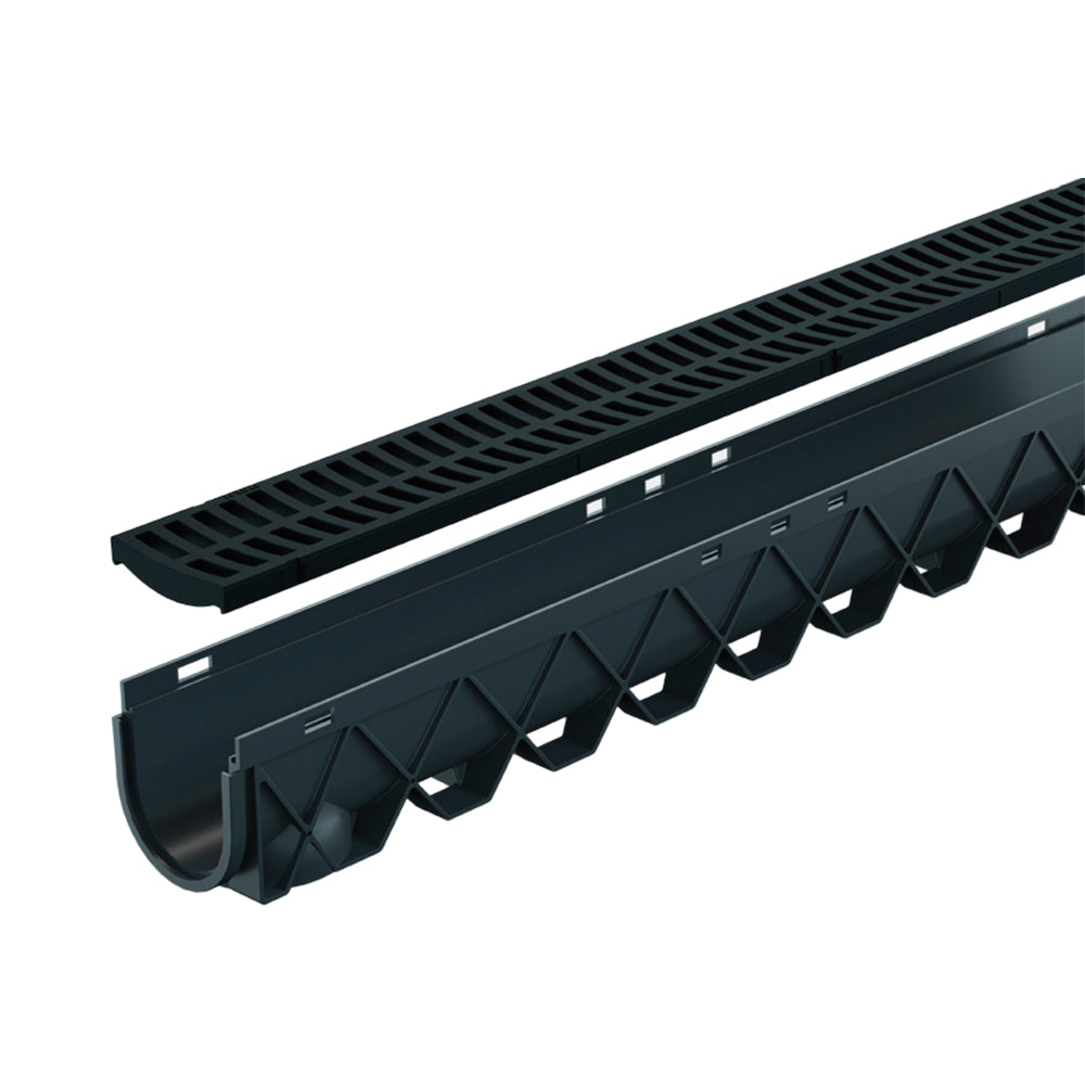 Reln Storm Drain Channel and Grate Plastic Black 3m (L) x 120mm (W) x 129mm (D)