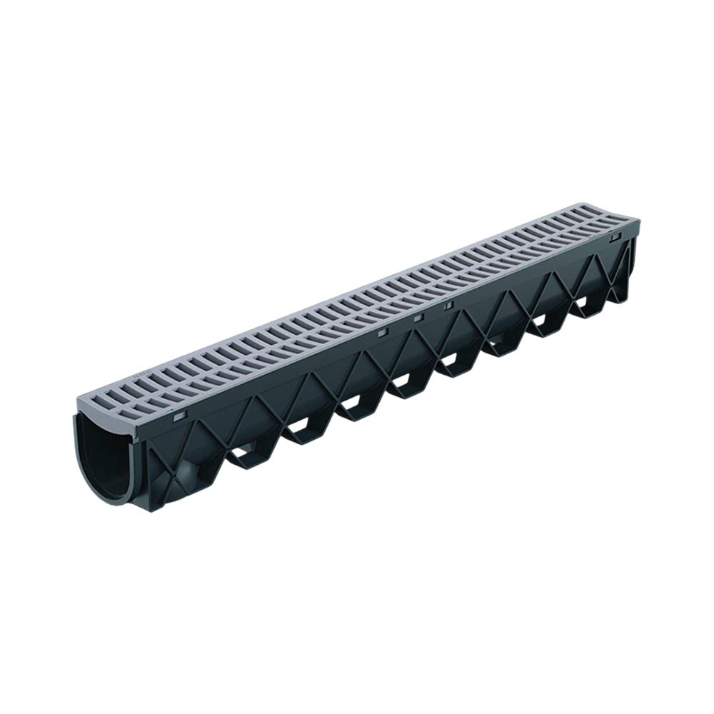 Reln Storm Drain Channel and Grate Plastic Grey 1m (L) x 120mm (W) x 129mm (D)