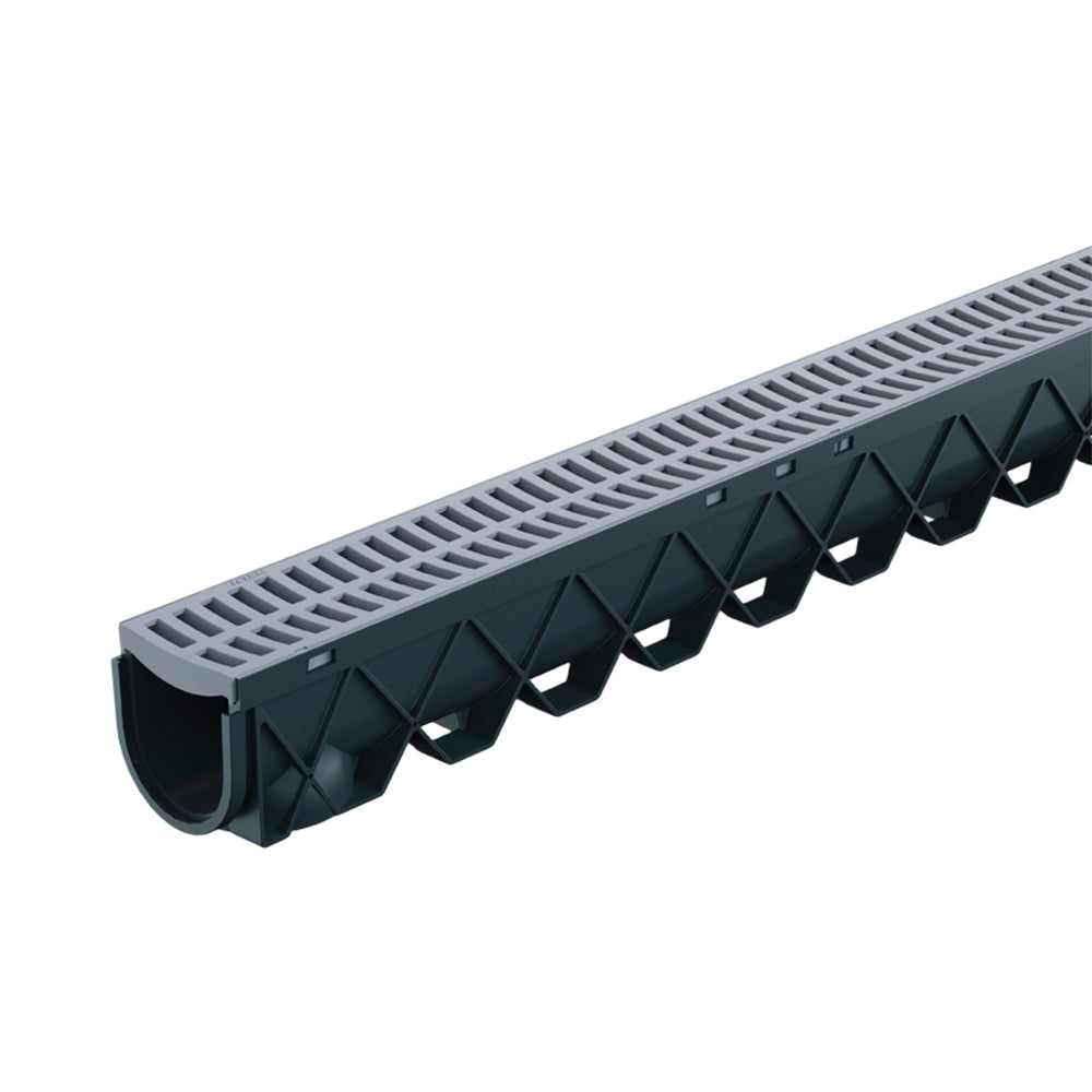 Reln Storm Drain Channel and Grate Plastic Grey 3m (L) x 120mm (W) x 129mm (D)