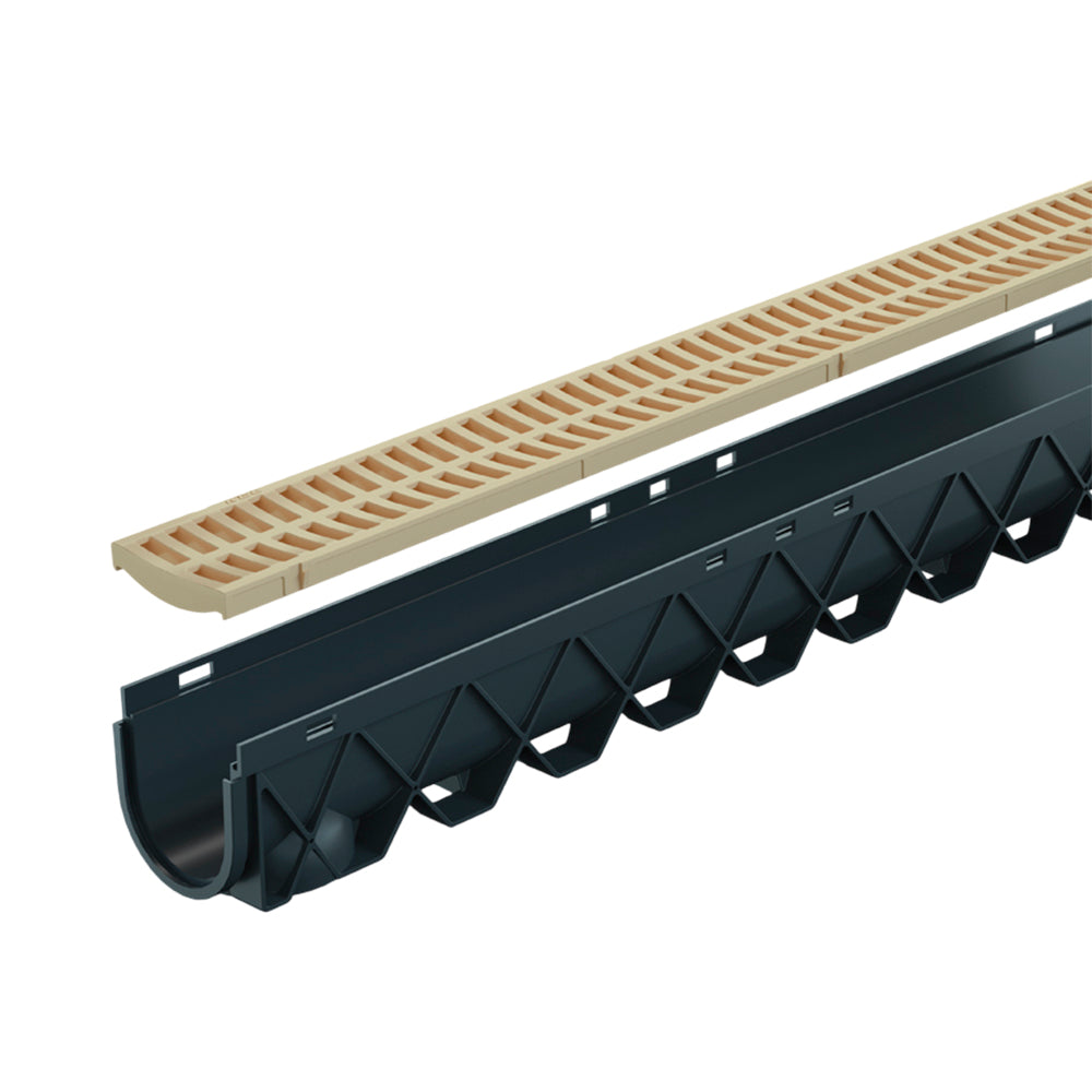 Reln Storm Drain Channel and Grate Plastic Sandstone 3m (L) x 120mm (W) x 129mm (D)