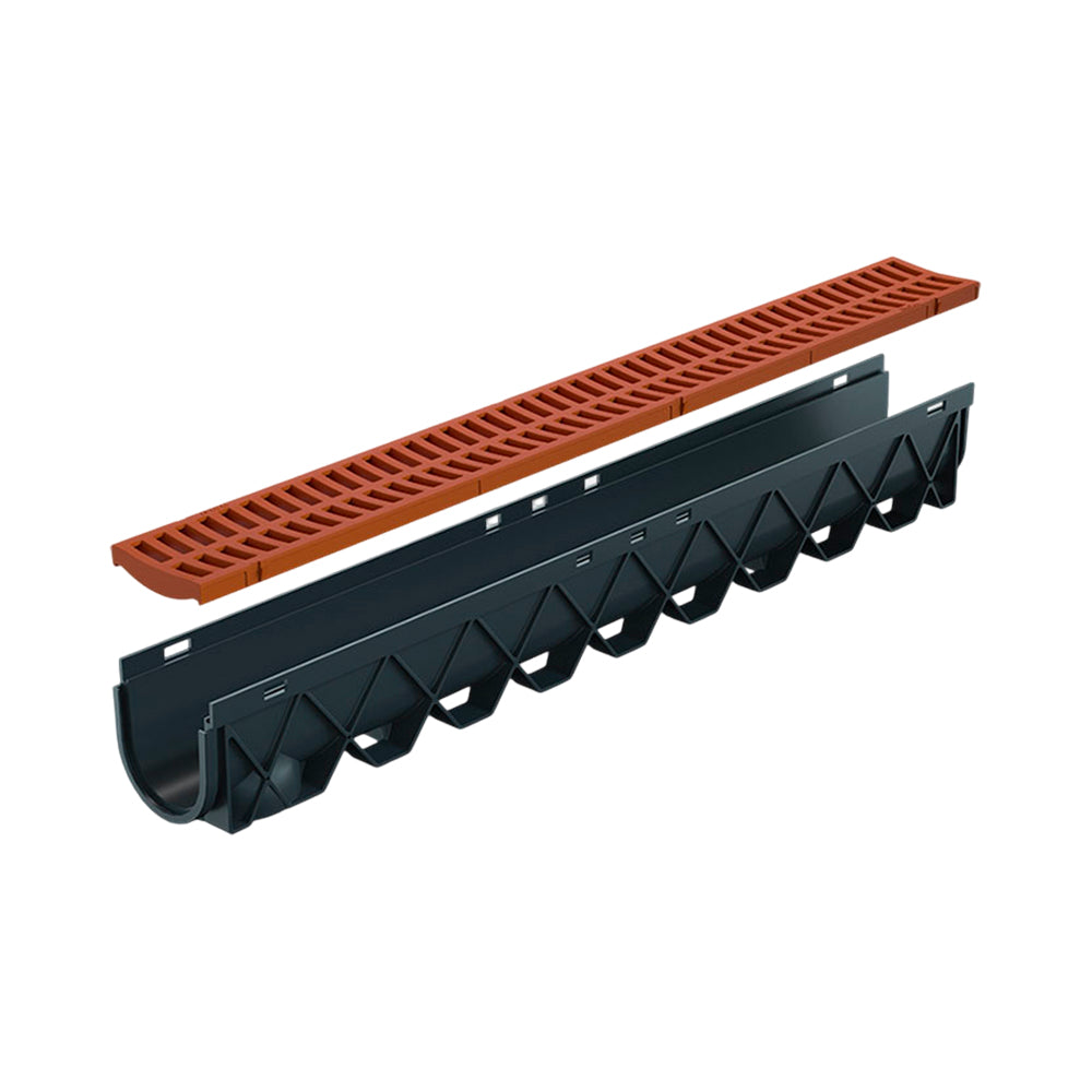 Reln Storm Drain Channel and Grate Plastic Terracotta 1m (L) x 120mm (W) x 129mm (D)