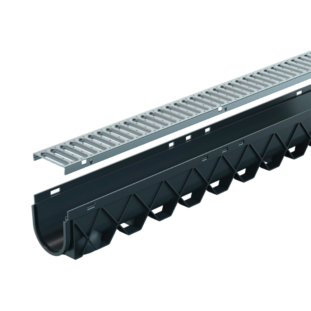 Reln Storm Drain Channel and Grate Stainless Steel 3m (L) x 120mm (W) x 129mm (D)