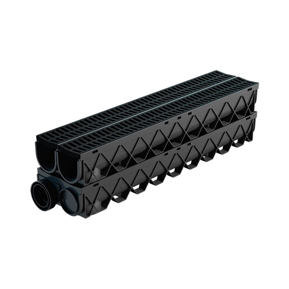 Reln Storm Drain Channel and Grate (Garage Pack c/w 4 channels and 1 End Cap and 1 End Outlet) Plastic Black 1m (L) x 120mm (W) x 129mm (D)