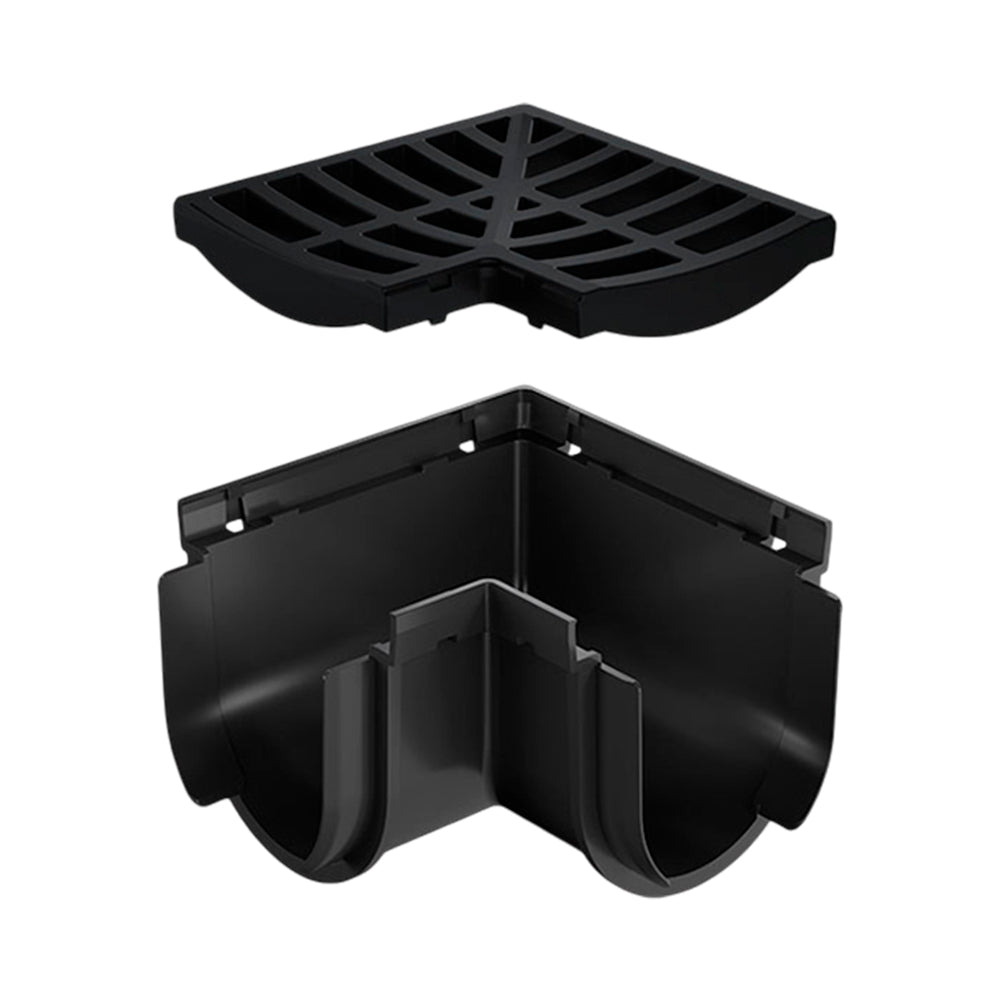 Reln Storm Drain Corner 90° with Grate Plastic Black