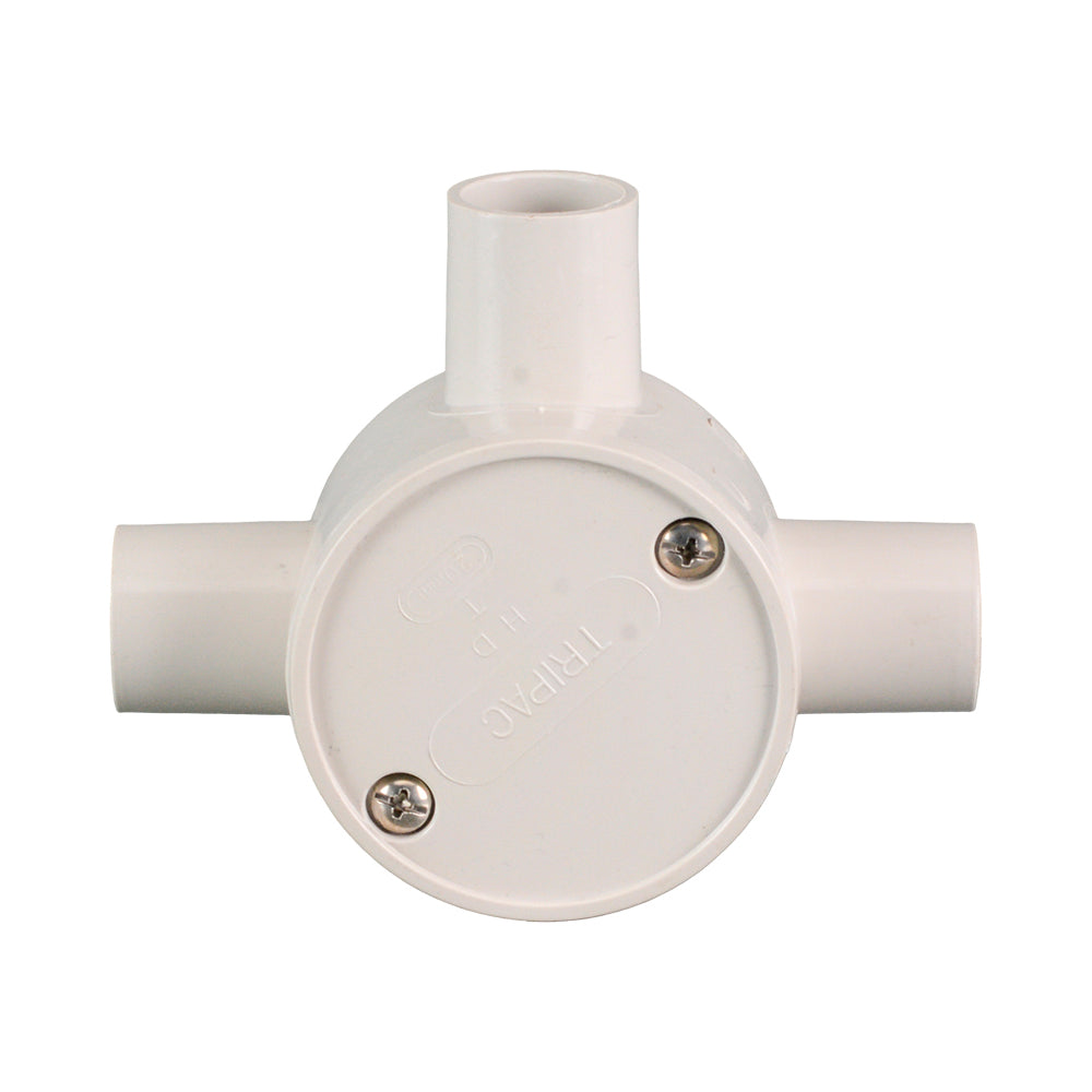 PVC Electrical Junction Box, Round Shallow Grey 3 way 20mm