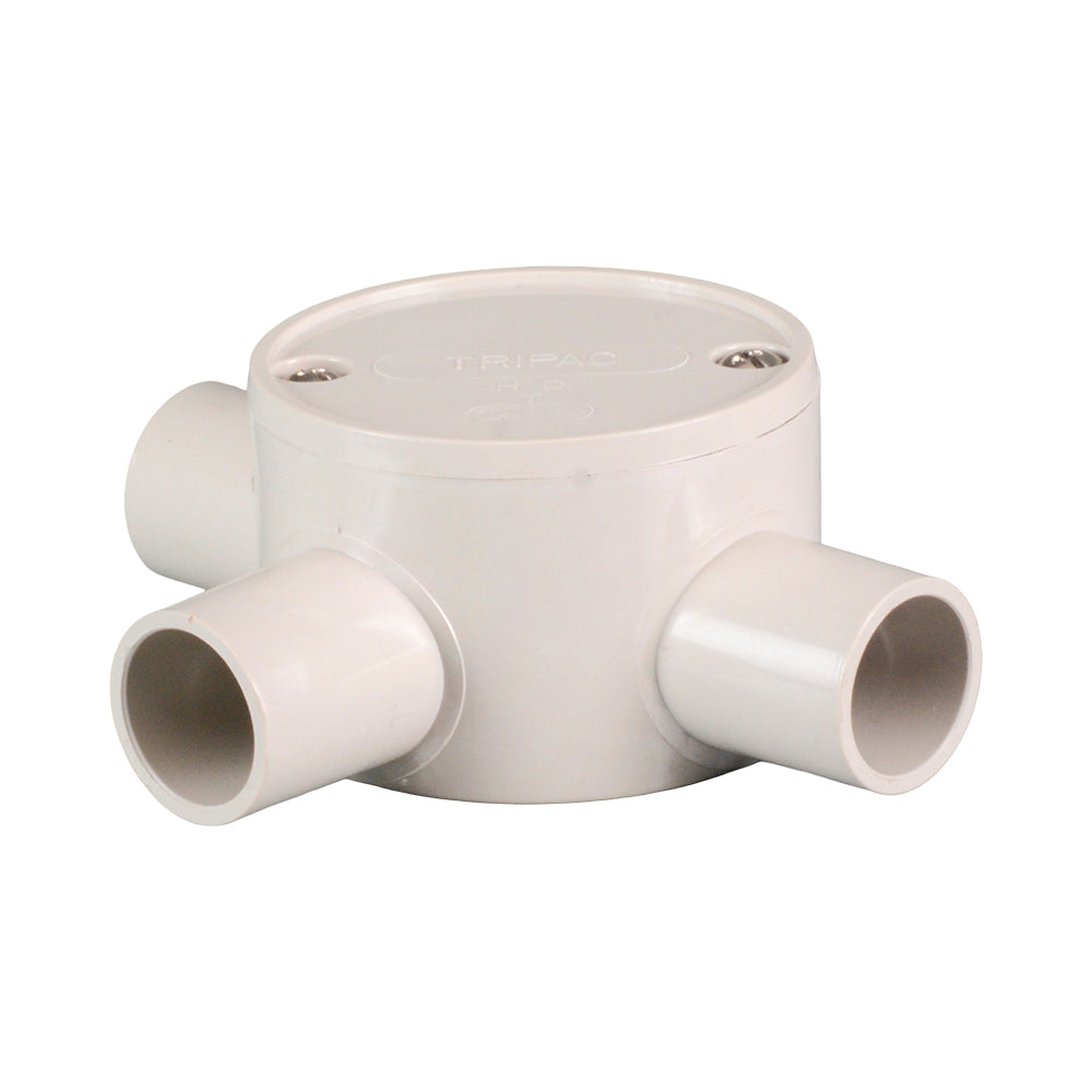 PVC Electrical Junction Box, Round Shallow Grey 3 way 20mm