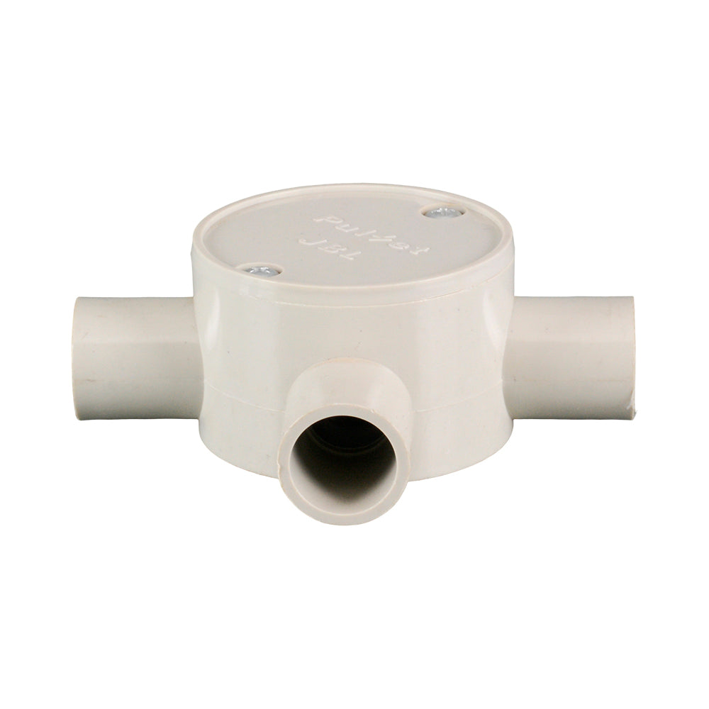 PVC Electrical Junction Box, Round Shallow Grey 4 way 20mm