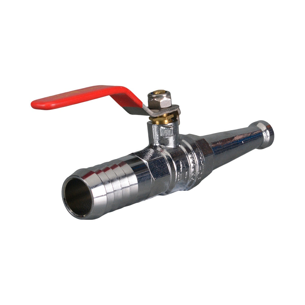 Fire Hose Nozzle Chrome Plated - Ball Valve Hose Tail 1" Barb