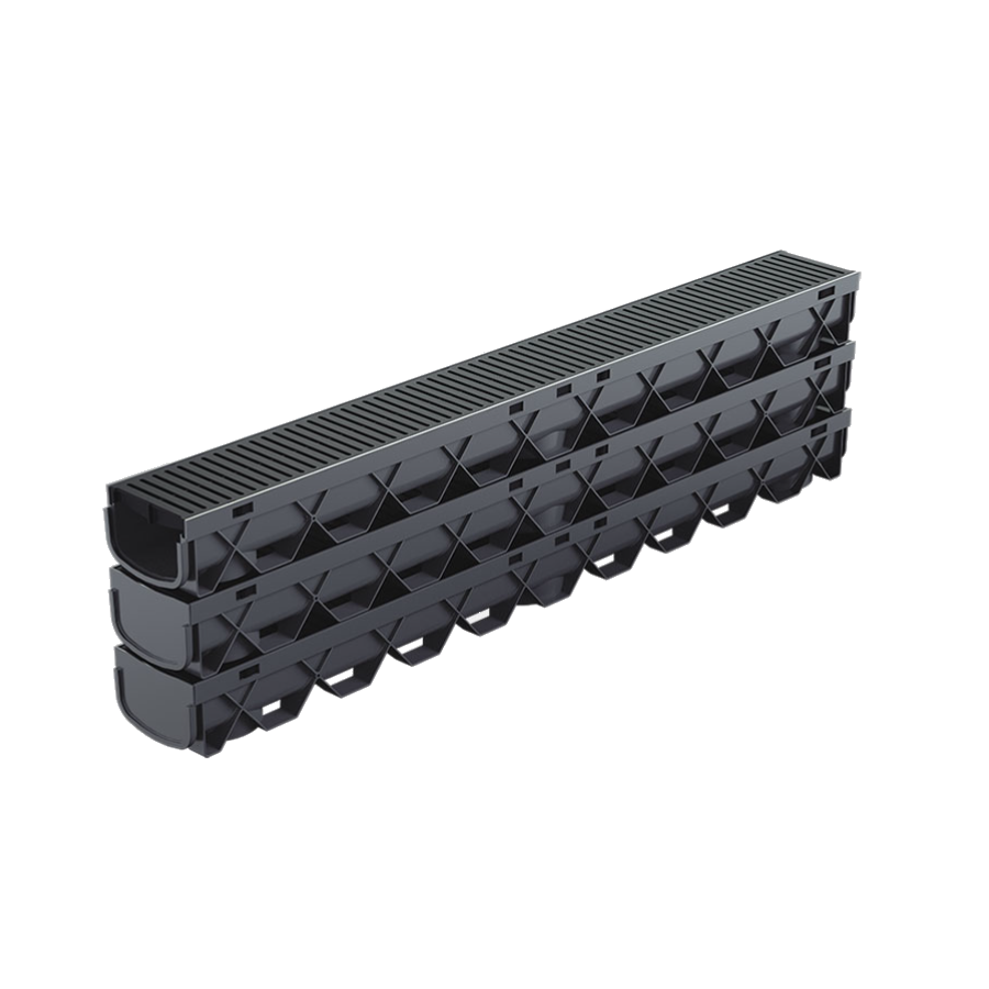 Reln Storm Mate Channel and Grate - Garage Pack includes 3 x 1m Storm Mate Channels and Heel guard Plastic Black Grates (1m (L) x 120mm (W) 85mm (D)), 2 x End Caps