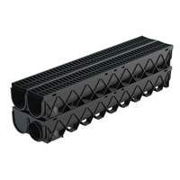Reln Storm Drain Channel and Grate (Garage Pack c/w 4 channels and 1 End Cap and 1 End Outlet) Plastic Black 1m (L) x 120mm (W) x 129mm (D)